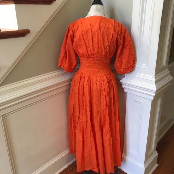 AYR Extra Extra Cotton Poplin Maxi Dress Womens Medium Orange V-Neck Smocked - Picture 11 of 12